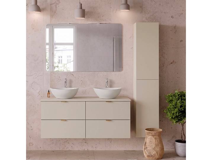 Ensemble meuble double vasque 120cm et colonne Azel Cachemire