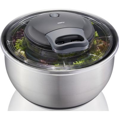 Salatschleuder GEFU "PULLIT", silber (silber, transparent), H:18,5cm Ø:25cm, Edelstahl, Kunststoff, Salatschleudern, schonendes Schleudern ohne Richtungswechsel, 4,5 L