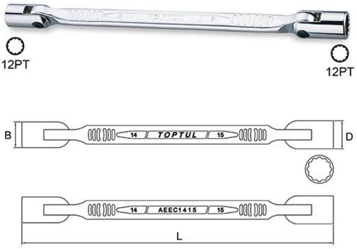 Steckschlüssel TOPTUL 14x17 mm beidseitig mit Gelenk
