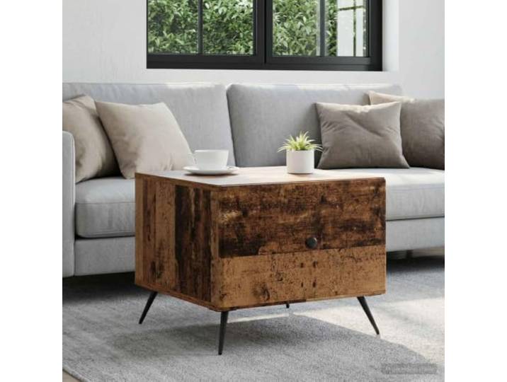 pokgdf Couchtisch Altholz Holzwerkstoff 49x50x40 cm mit Schubladen Vintage Design, Stauraum mit Schubladen, beschichtete Oberfläche, pflegeleicht, konische Beine, stabil