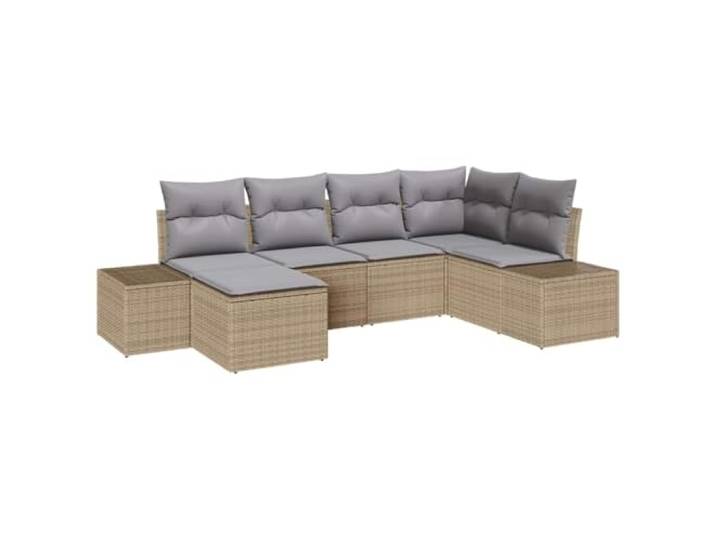 PUGYNBK Jardin Sofa-Set, 6-teilig, Beige, Grau, Kunstrattan Modular Seating, Stahlrahmen, wasserdichte Kissen, ohne Werkzeug, Terrasse