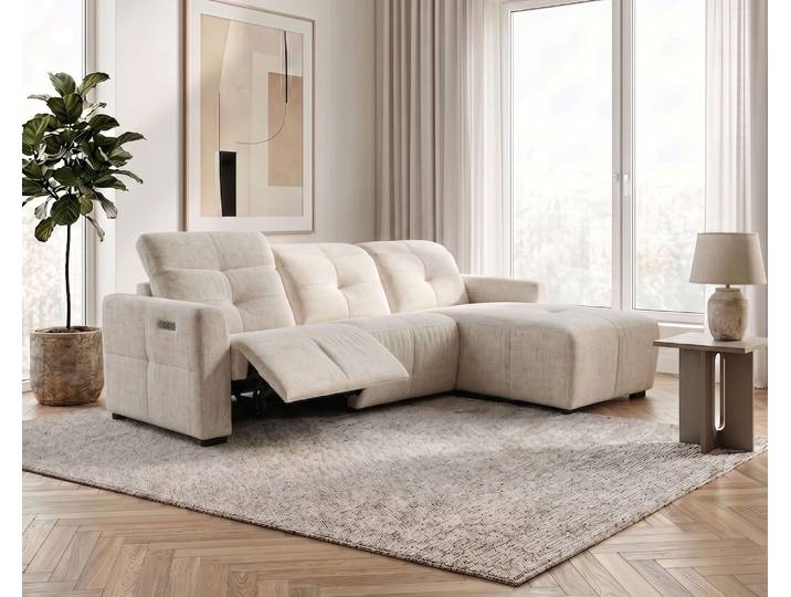 Ecksofa OTTO HOME CAARLA Webstoff, L-Form, 261 cm, man. o. elektr. Relaxfunktion (USB) , beige (creme), B:261cm H:99cm T:180cm, 100% Polyester, Sofas, Ecksofa, mit USB-A und USB-C bei elektrischer Ausführung, Kopfteilverstellung