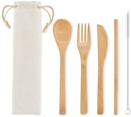 Couverts personnalisables en bambou avec paille Setstraw bambou beige