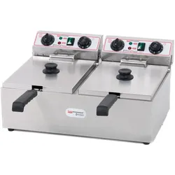 Ristoattrezzature Elektrische Doppelwannenfritteuse, professionell aus Edelstahl – 10+10 Liter, Ölkapazität 6+6 Liter