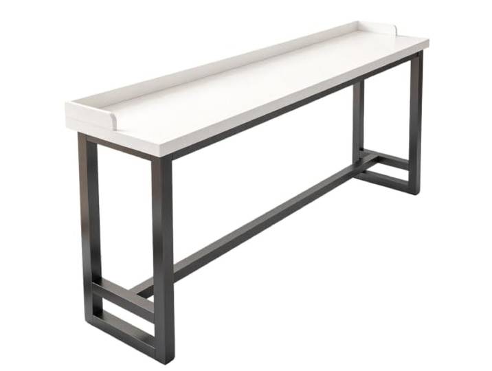 Bartisch aus massivem Holz,lange,schmale,hohe Tischplatte,rechteckig Tischplatte aus massivem Holz,Metallrahmen,Fußstütze aus Metall,mit Zaun,platzsparend(White,140cm)