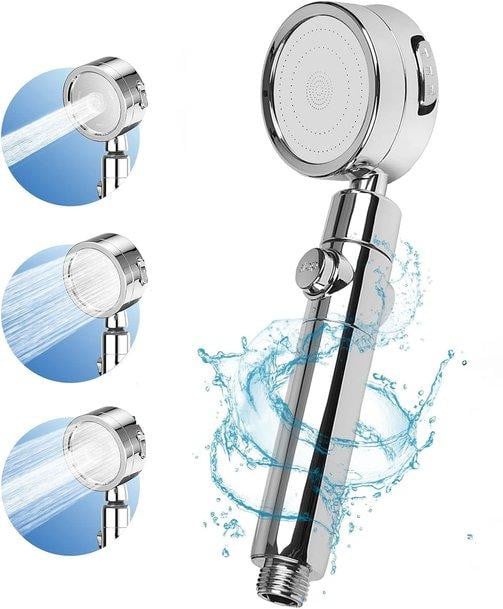 Unyqoos Waterbesparende douchekop met filter, 3 straalstanden, chroom-zilver, inclusief 3 filterpatronen