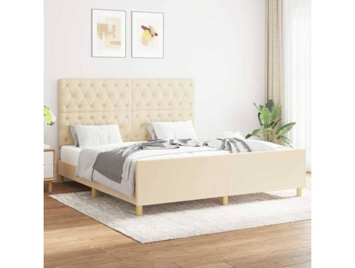 LPERTGFHU Bettgestell 160x200 cm Stoff Kopfteil, Creme Polsterbett Rahmen Höhenverstellbares Kopfteil, Inklusive Sperrholzlatten, Stabiles Lärchenholz