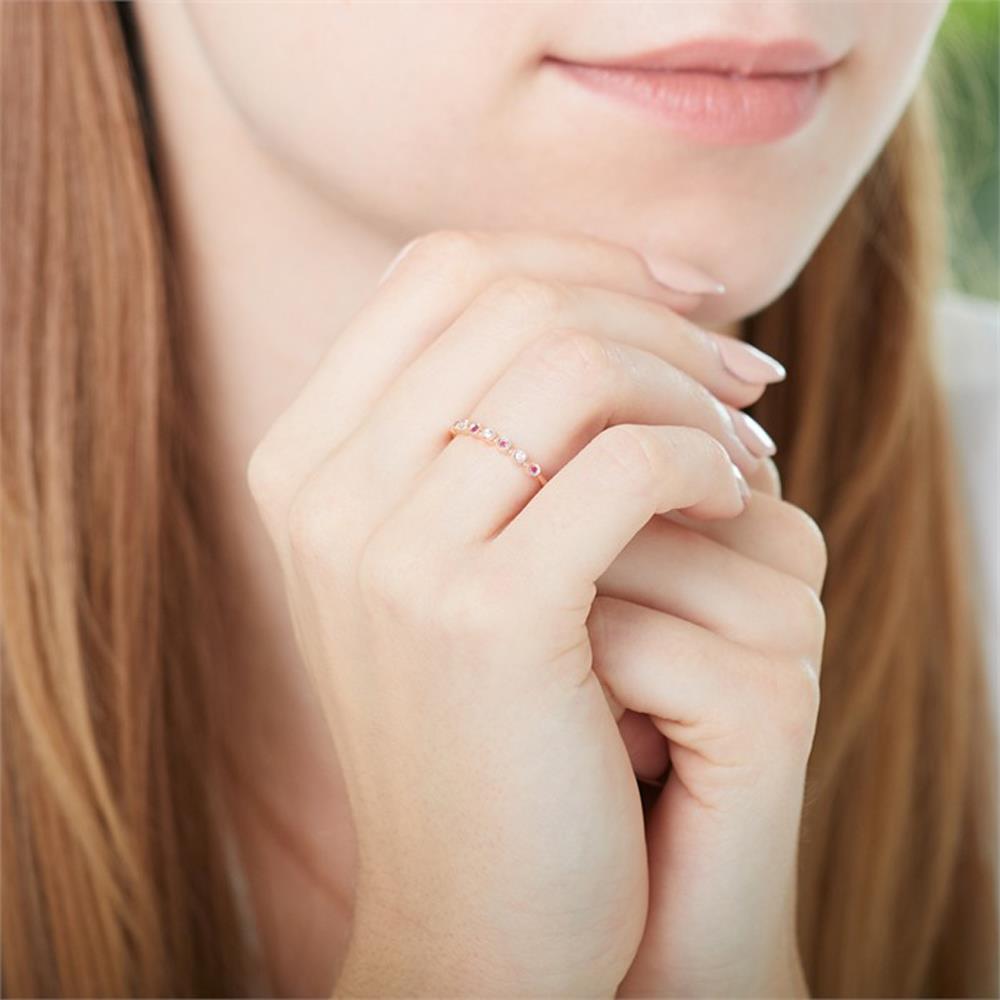 Unique 585er Roségold Ring mit Rubinen und Diamanten rosé