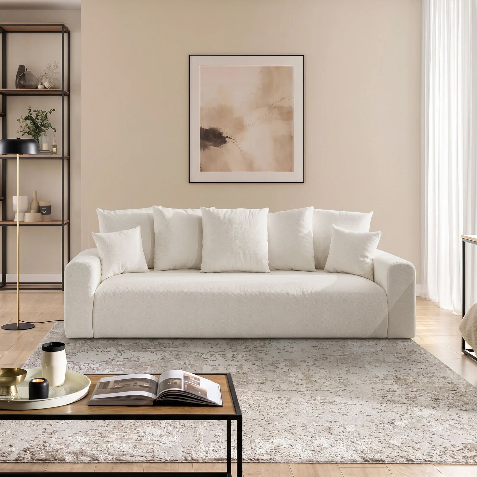 garneroarredamenti Divano letto lineare 239x98cm contenitore tessuto vellutato bianco Night