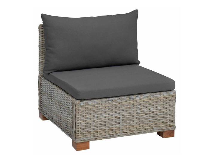 vidaXL Sofaelement Mittels Sofa mit Kissen GENDT Naturrattan Kubu Grau (1 St)