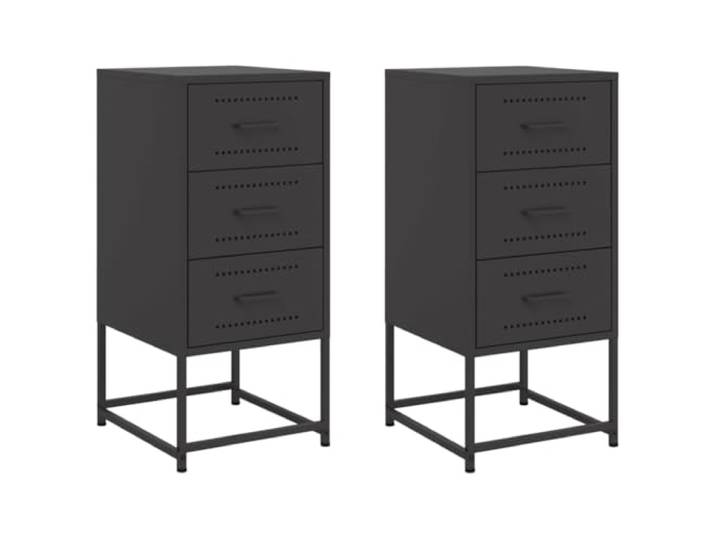 fsahslih 2er Set Nachttisch Schwarz 36x39x78 cm Stahl Beistelltisch Schwarzes Metall Nachttisch Set für Schlafzimmer und Wohnzimmer. Stabile Stahlkonstruktion mit reichlich Stauraum.