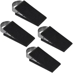Relaxdays Türkeil 4er Set, Türstopper Boden, Gummi & Edelstahl, HBT: 3 x 5 x 12,5 cm, rutschfeste Keile, schwarz/silber