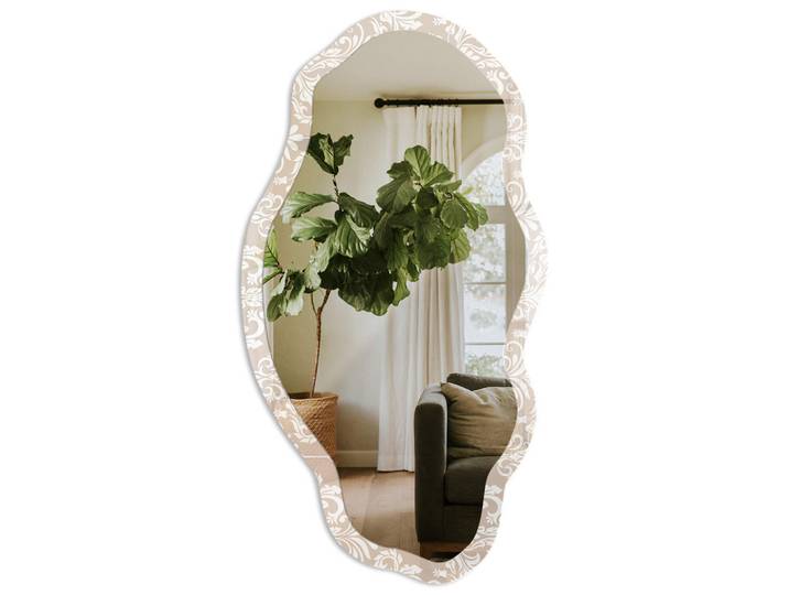 Tulup Spiegel 90x45 cm asymmetrisch mit Druck - Elegante Symmetrie, Transparent, Glas, Organisch, 45x90x0.4 cm, Spiegel, Wandspiegel