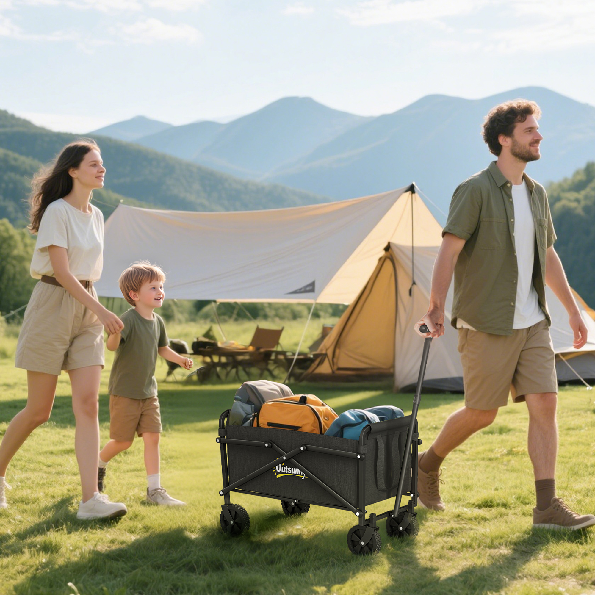 Outsunny Carrello da Giardino Carrello da Campeggio Pieghevole, 41L, Nero   Aosom Italy