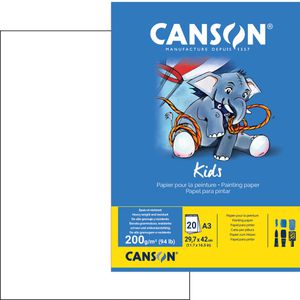 Canson Zeichenblock Kids Mal Block, A3, 200 g/m², weiß, geleimt, 20 Blatt