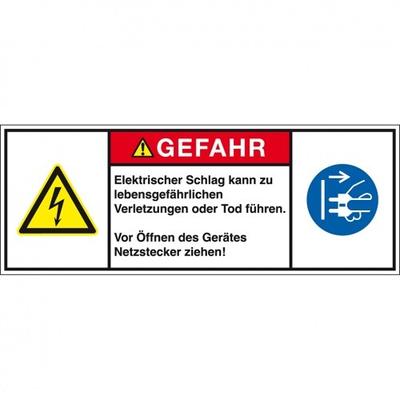Aufkleber I Produktsicherheitsschild Gefahr-Elektrischer Schlag, RoHS konform, Folie, 200x75mm, ISO 3864-2