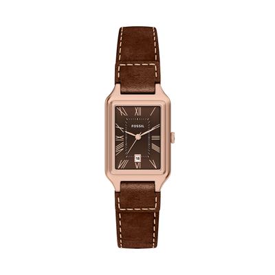 Quarzuhr FOSSIL "Raquel", rosa (braun, braun, braun), Armbanduhren, Damen, roségoldfarben, Quarzuhr, Armbanduhr, Lederarmband, analog, Tag