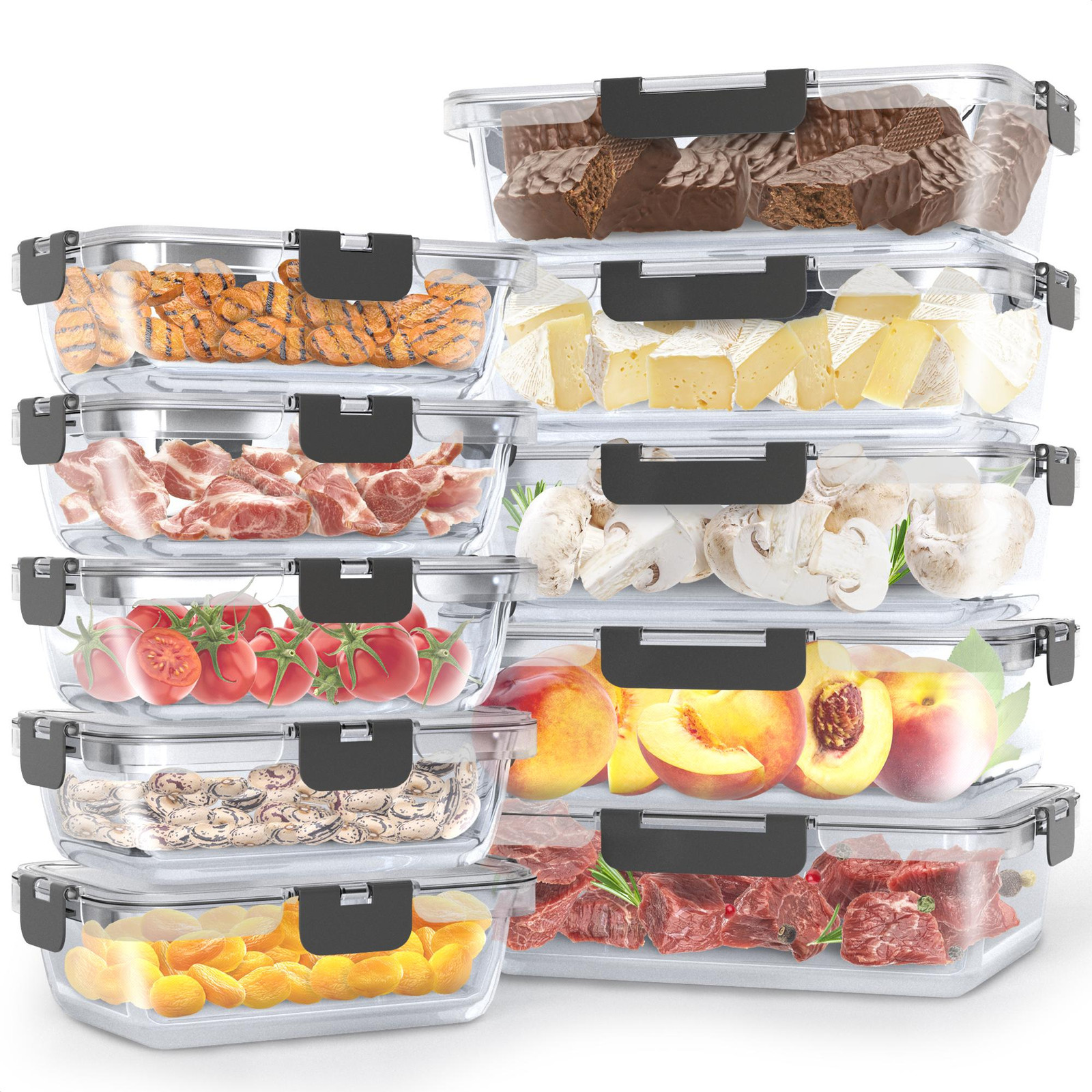 Avalo Vershoudbakjes Glas met Deksel - 10 Delig - 1060ml en 370ml