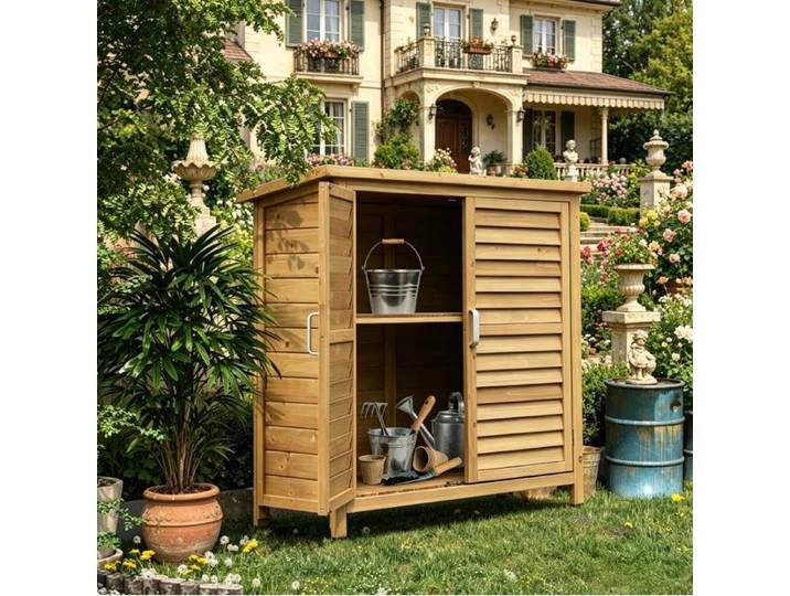 COVREO Armoire de jardin en bois de sapin 2 portes persiennées étagère toit bitumé 87 x 46 5 x 96 5 cm