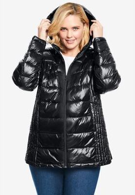 Women's Packable Puffer Jacket by Woman Within in Black (Size 1X)