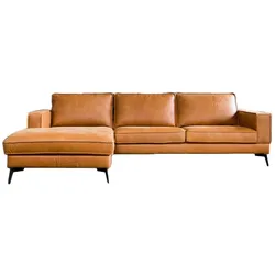 KAWOLA Sofa BLOOM Ecksofa Leder cognac Recamiere links