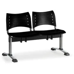 Kunststoff-Wartezimmerbank, Traversenbank VISIO, 2-sitzer, schwarz, verchromte Füße