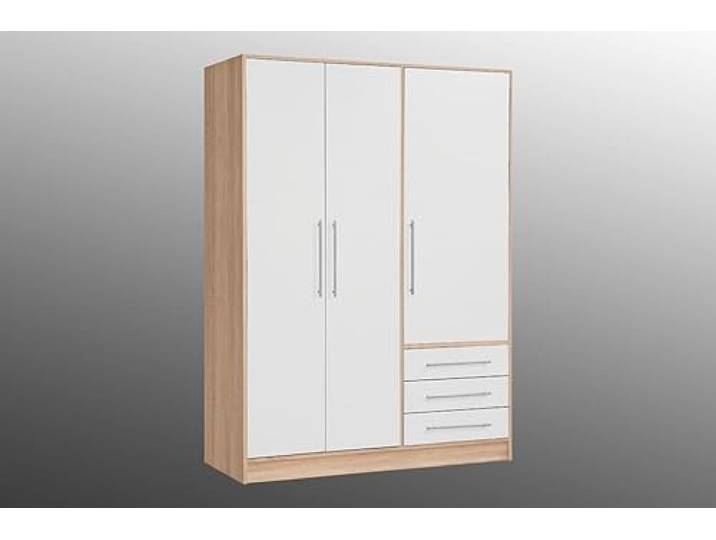 möbelando Eckkleiderschrank >Babbette< in Sonoma Eiche/Weiß - 144,6x200x60cm (BxHxT)