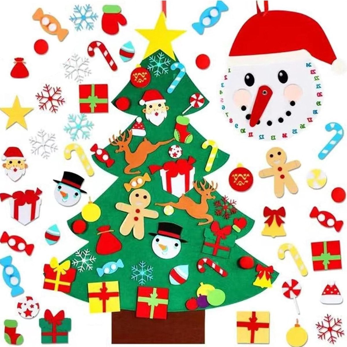 Vilten Kerstboom Decoratie Set voor Kinderen met Plakstrip - 24 x 16 x 5 cm