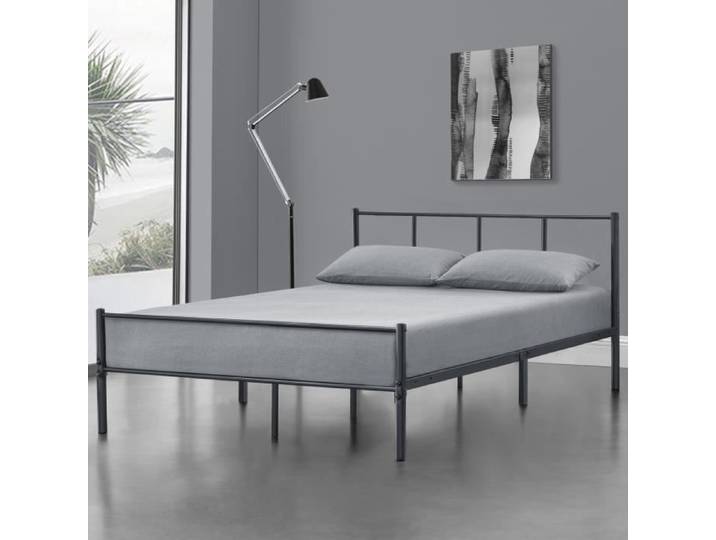 Cadre de Lit Simple Laos Métal 120 x 200 cm Gris Foncé Mat [en.casa]