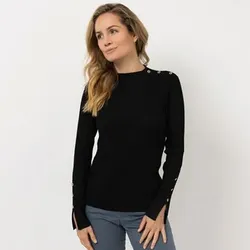 VIA MILANO Pullover, 1/1-Arm Rundhalsausschnitt Knopf-Details figurbetont