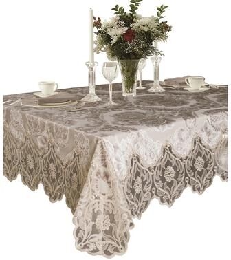 Violet Linen Deluxe Elegant Velvet Lace Sheer Floral Pattern Tablecloth