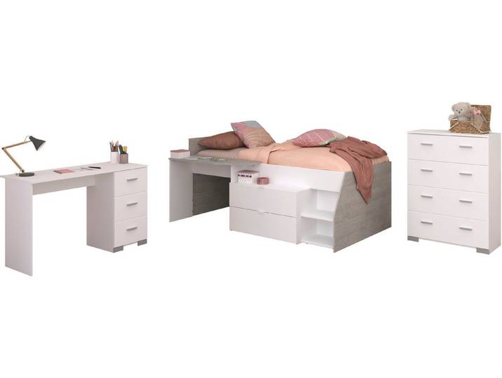 Parisot Jugendzimmer-Set Parisot Milky 15, (3-tlg), viel Stauraum, halbhohes Hochbett
