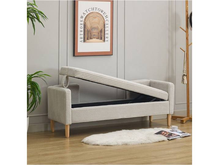 Banquette De Rangement Grise Banc Coffre FloraGrace Pour Salon Entree Chambre Avec Dossier Et Accoudoirs 152x58x58cm