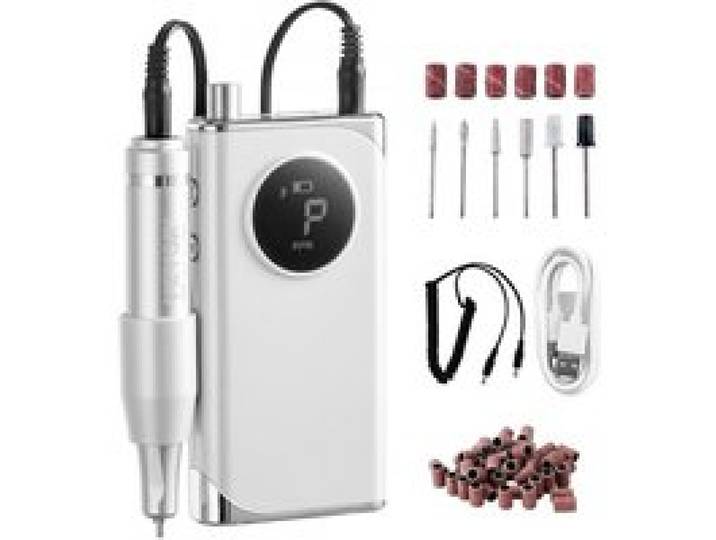 VEVOR Lime à ongles électrique rechargeable, 40000 tr/min, ponceuse à ongles portable sans fil, avec écran LCD, 6 embouts, 50 bandes de ponçage, outil pour manucure, pédicure, vernis à sculpter ongles