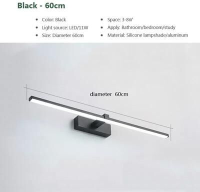 Uplifted Finds Modern Modern Waterproof LED Bathroom Mirror & Wall Lamp black 60 Cm tricolor Light