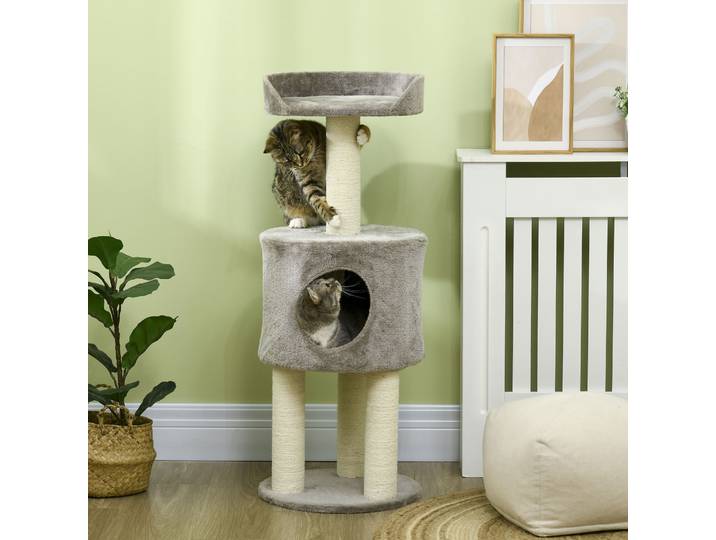PawHut Arbre Chat Sisal 103cm Gris Niche & Plateforme