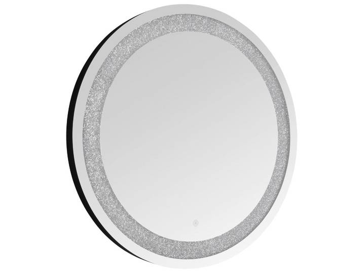 Badezimmerspiegel, Silberfarben, Glas, Glitzer, rund, 60x60x4 cm, Verzierungen, feuchtraumgeeignet, Badezimmer, Badezimmerspiegel, Badspiegel
