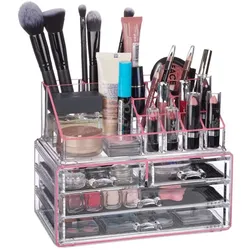 Relaxdays 2 x Make Up Organizer transparent/pink Pink,Transparent
