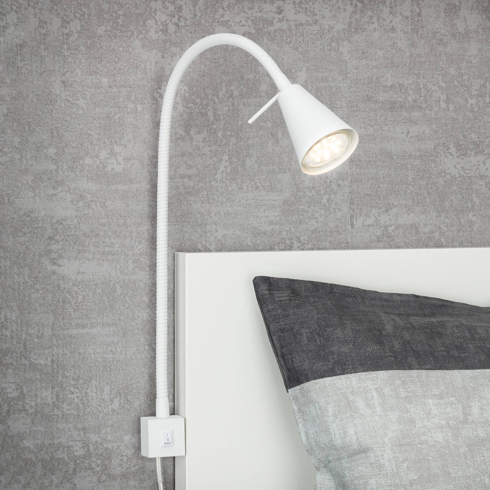 Briloner LED wall lamp Tuso, white, bed mounting, metal Tuso, White / opal, Bedroom, metal, Modern