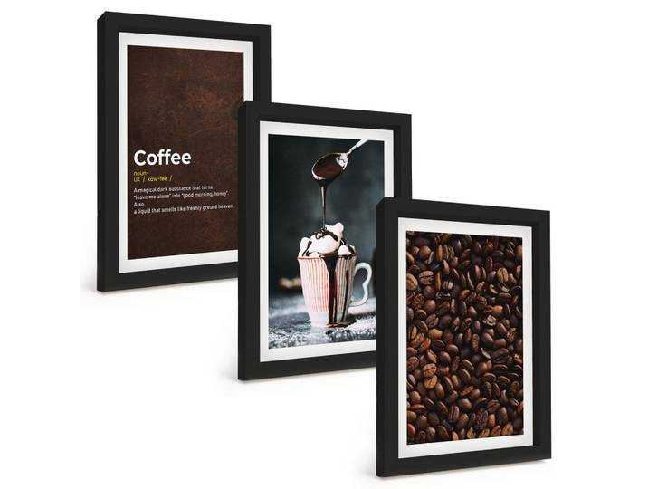 Tulup Bilder SET 3er Set - 20x30 cm Schwarzer Rahmen - Kaffeegetränk mit Schlagsahne, Kunststoff, Rechteckig, 20x30 cm, gerahmt, Bilder & Rahmen, Bilder