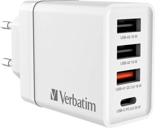 Verbatim CHR-30EU2 USB Ladegerät 30W 3x USB-A, 1x USB-C USB PD, QC 3.0, USB PD 3.0 Weiß