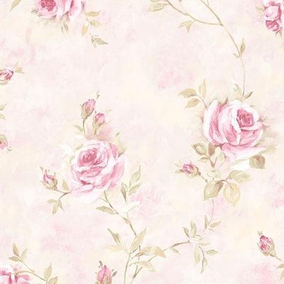 Norwall Painted Rose Trail Brentwood 32.7 Ft. x 20.5 In. Vinyl Light Pink Vineyard Roses Wallpaper Covering