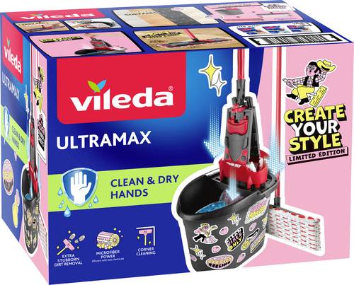 Vileda 183751 ULTRAMAX MY STYLE Box - Cleaning Lovers Bodenwischer-Set Anthrazit, Rot 1St.