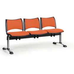 Gepolsterte Wartezimmerbank, Traversenbank SMART, 3-sitzer, orange, verchromte Füße