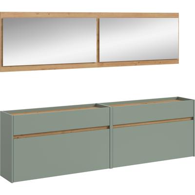 Garderoben-Set HOME AFFAIRE "EVRID, 4-teilig, Breite 220 cm, individuell hängbar & erweiterbar", salbei nb, artisan oak nb, B:220cm H:192cm T:32cm, Holzwerkstoff, Kastenmöbel-Sets, Garderobenkombination, Garderobe, Wandgarderobe, Flur, Diele