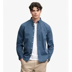 Superdry für Herren. M4011194A Garment Dyed Hemd blau (L), Lässig, Baumwolle, Langarm