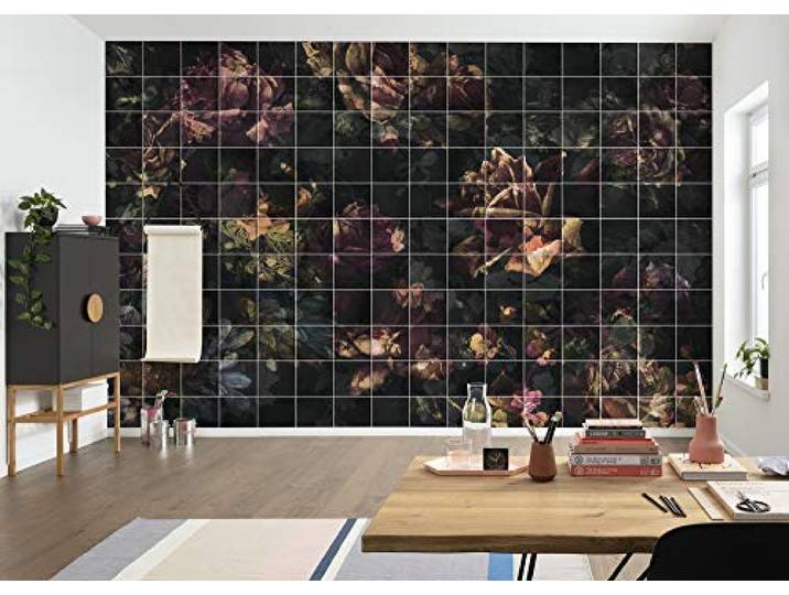 Komar Vlies Fototapete Tiles Flowers - Wohnzimmer, Schlafzimmer, Blumen, Blüten, Größe: 400 x 280 cm (Breite x Höhe) - 8 Bahnen - Bahnbreite 50 cm