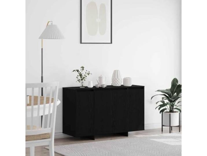 Jkghdrt Sideboard Schwarz Eichen-Optik 120x41x75 cm Holzwerkstoff mit Türen Verleimtes Holz, robust, 2 Drehtüren, 3 Regalböden, vielseitig, modern, minimalistische Optik, pflegeleichte Oberfläche