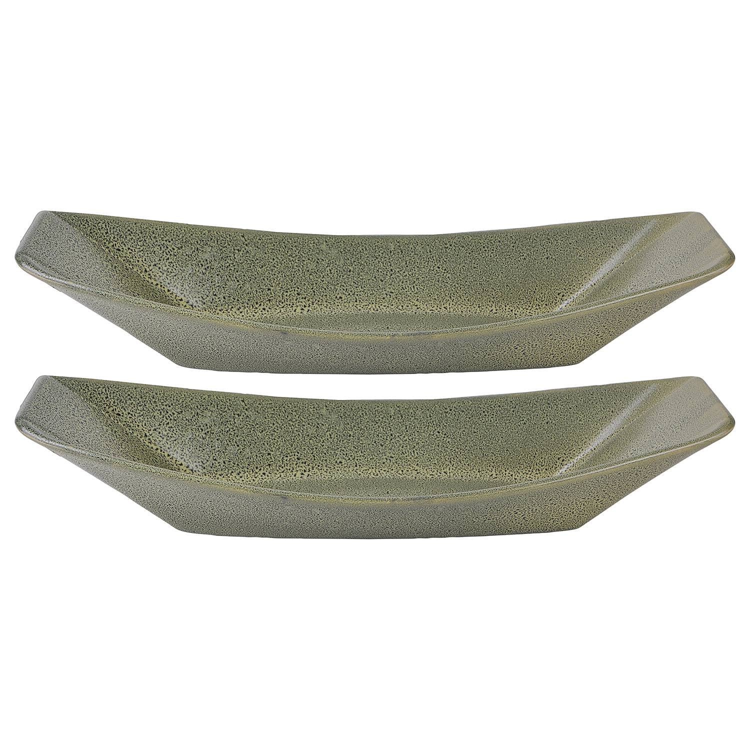 home24 Serveerschaal Boat ovaal keramiek groen 26 x 32 cm