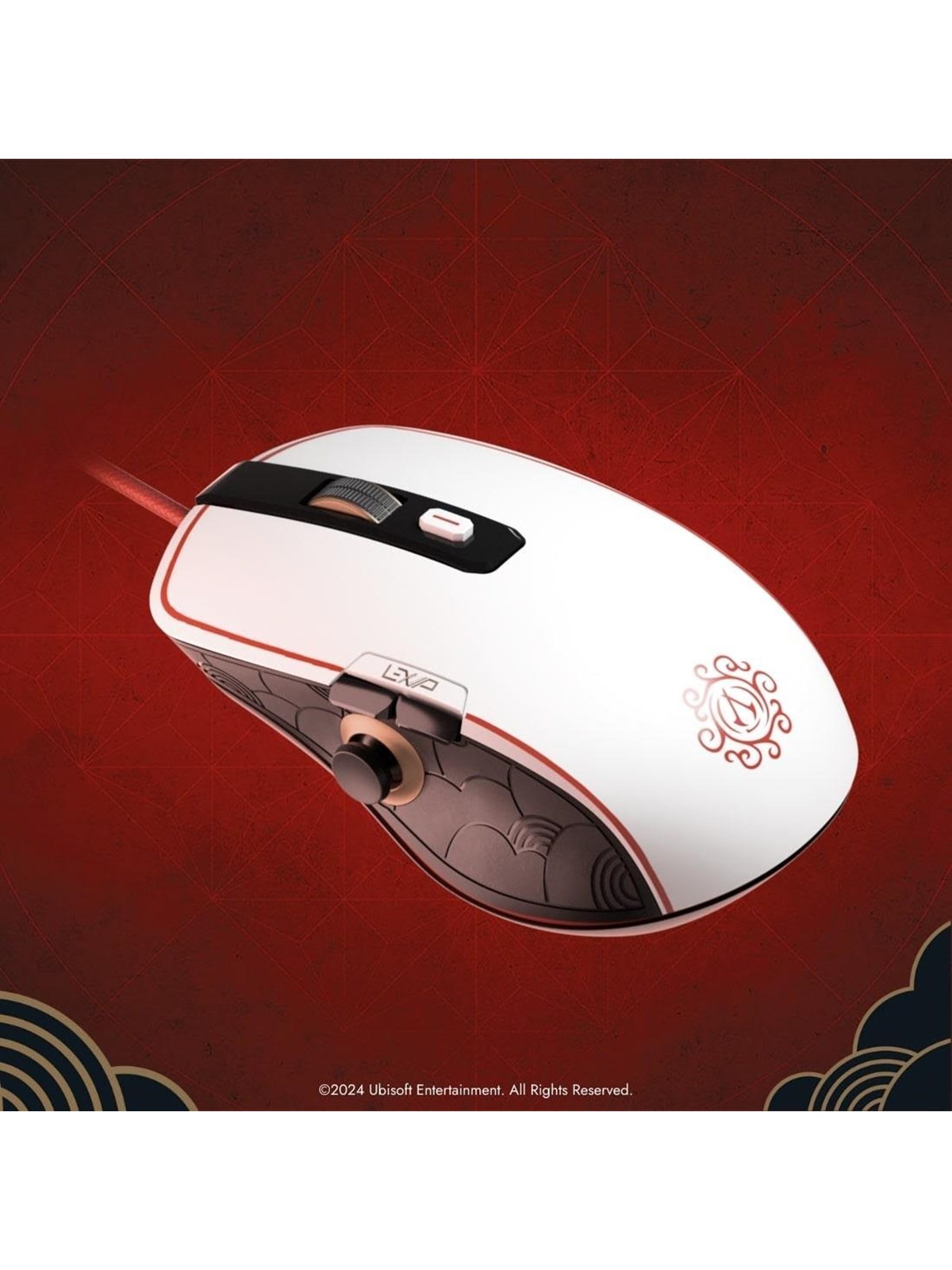 Lexip X Ubisoft - Assassin's Creed Shadows - mouse - with thumb joystick and ceramic skates - white red black gold - Maus (Schwarz)